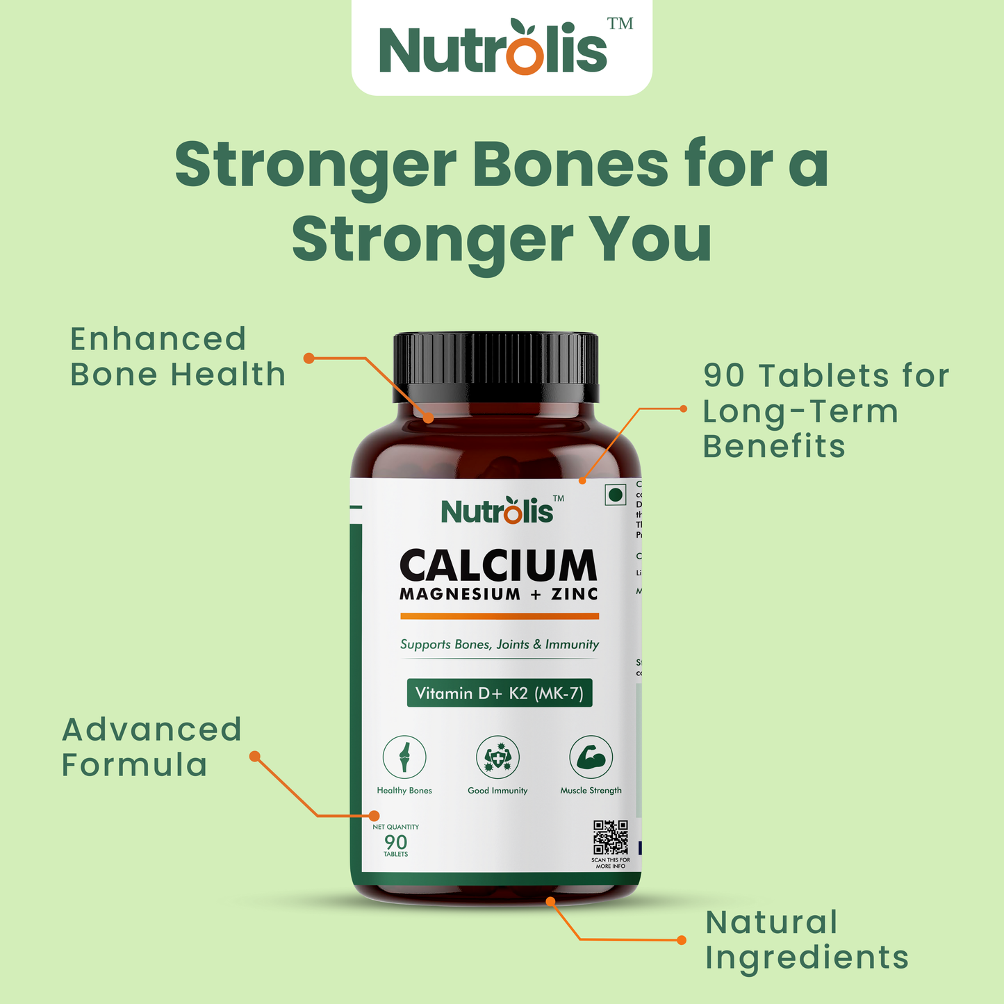 Nutrolis Calcium, Magnesium, Zinc with Vitamin D3 & K2 – Bone, Joint & Immune Support