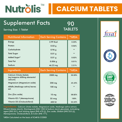 Nutrolis Calcium, Magnesium, Zinc with Vitamin D3 & K2 – Bone, Joint & Immune Support