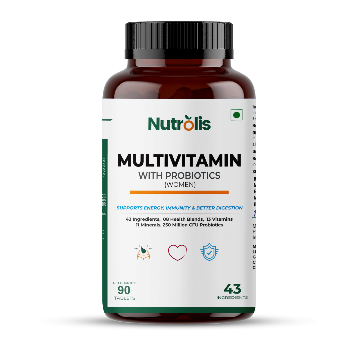 Nutrolis Multivitamin for Women with 43 Ingredients -90 Veg Tablets