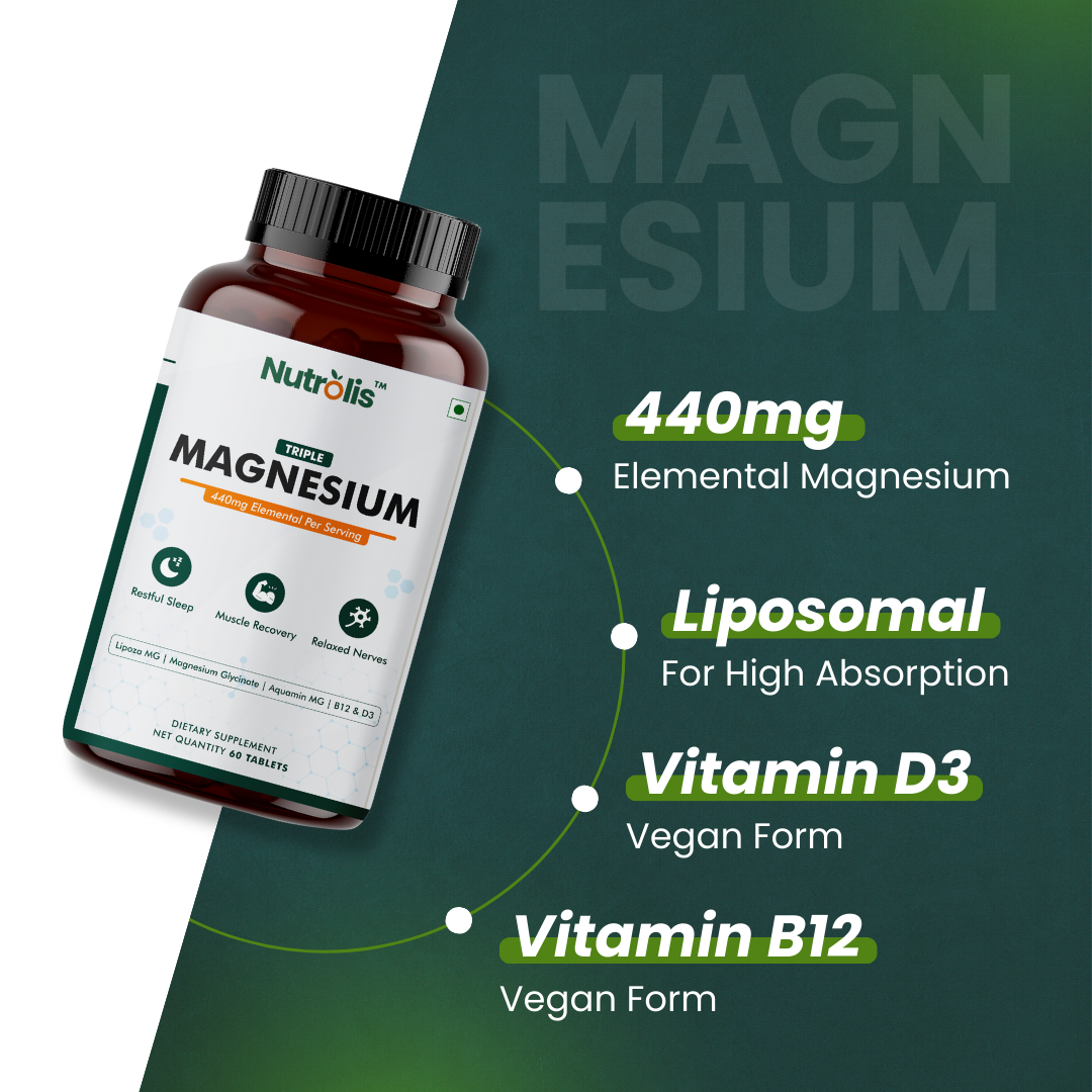 Nutrolis Triple Magnesium 440mg | High Absorption with Vegan D3 & B12