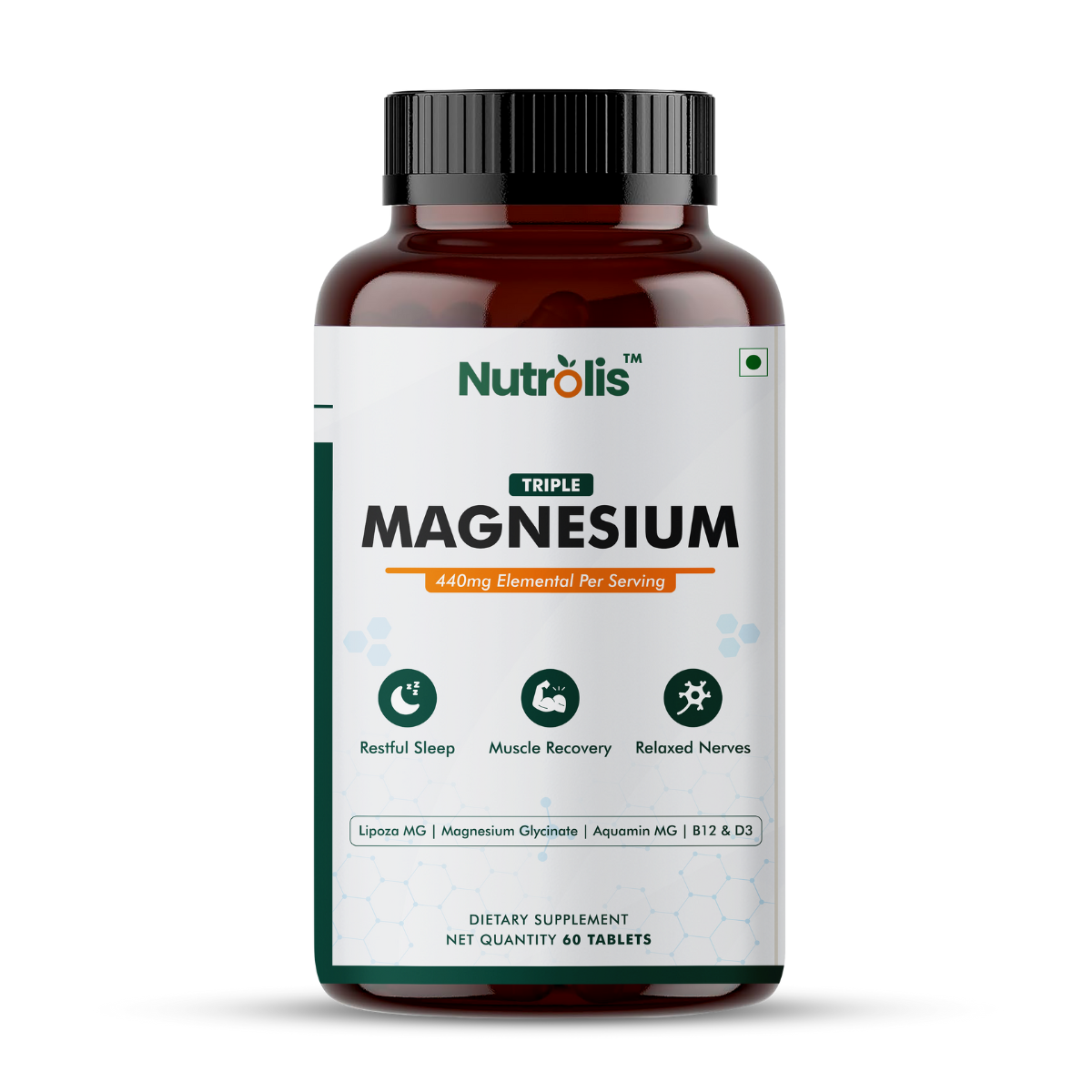Nutrolis Triple Magnesium 440mg | High Absorption with Vegan D3 & B12