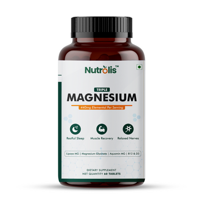 Nutrolis Triple Magnesium 440mg | High Absorption with Vegan D3 & B12