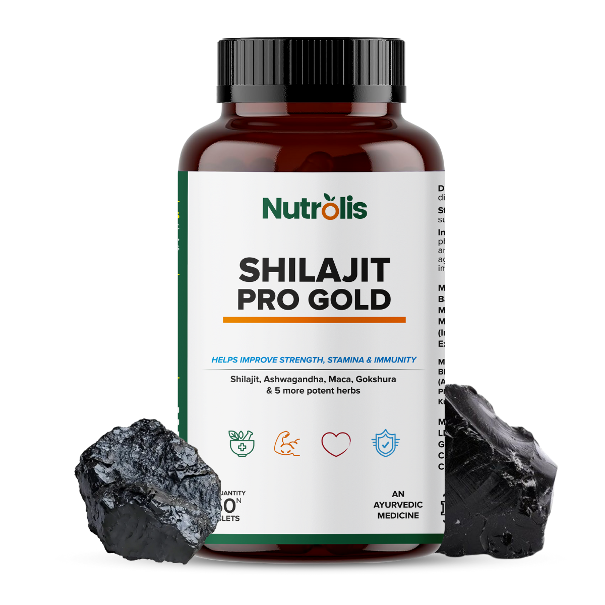 Nutrolis Shilajit Pro Gold | Fortified with 24 Carat Gold, Shilajit, Ashwagandha & Gokshura, For Strength, Stamina & Recovery, 60 Tablets