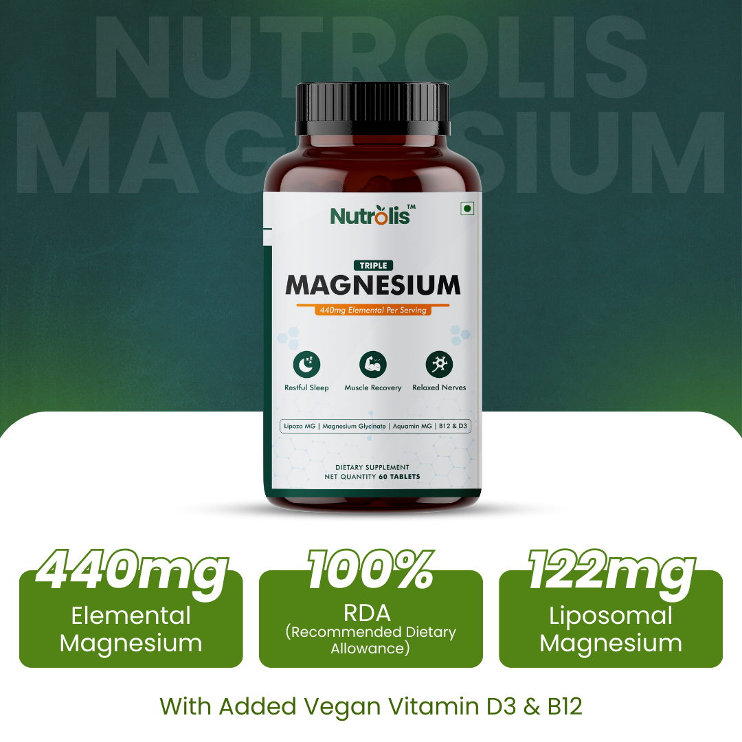 Nutrolis Triple Magnesium 440mg | High Absorption with Vegan D3 & B12