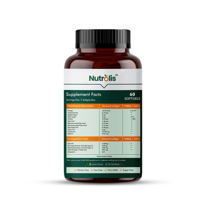 Nutrolis Omega-3 Fish Oil 2500mg – 3X Strength with EPA 1080mg & DHA 720mg – Heart, Joint & Skin Support (60 Softgels, Lemon Flavour)