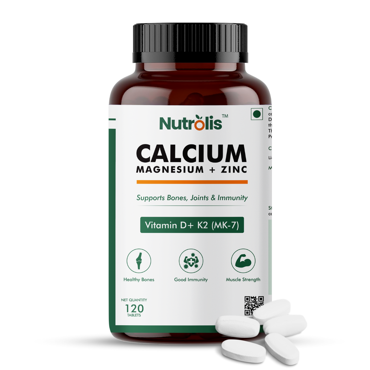 Nutrolis Calcium, Magnesium, Zinc with Vitamin D3 & K2 – Bone, Joint & Immune Support