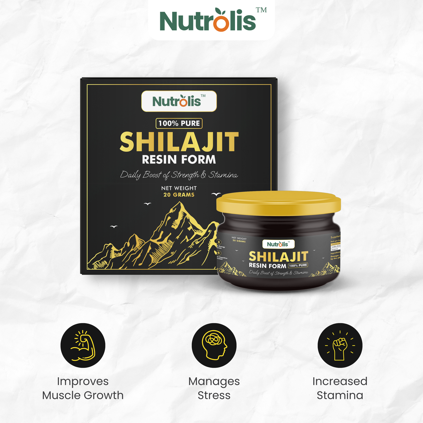 Nutrolis 100% Pure Shilajit Resin – Daily Boost for Strength & Stamina (20g)