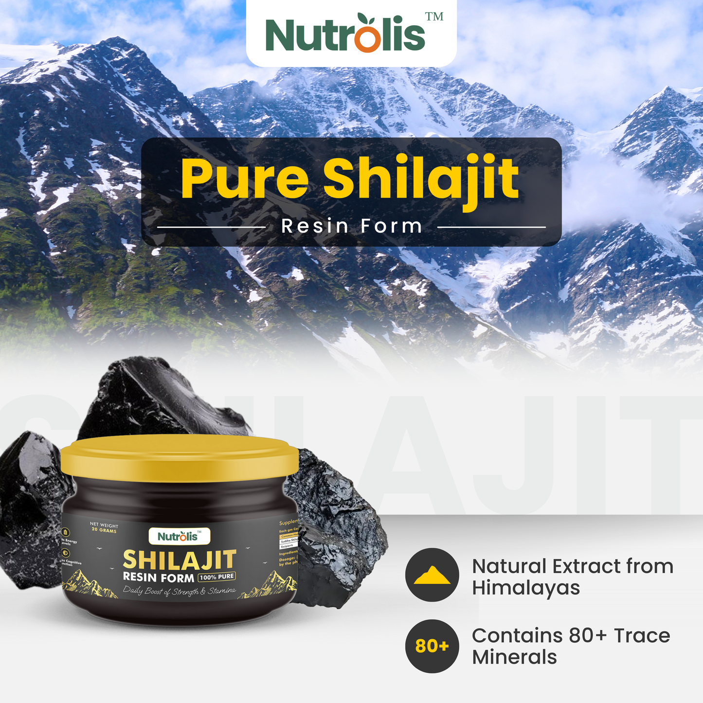 Nutrolis 100% Pure Shilajit Resin – Daily Boost for Strength & Stamina (20g)