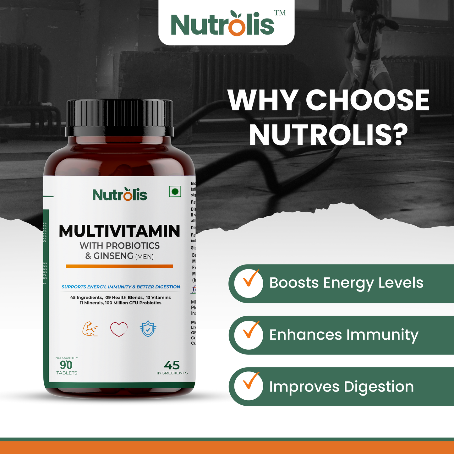 Nutrolis 60-Day Men's Health Stack – Multivitamin + Probiotics + Omega-3