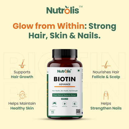 Nutrolis Biotin Advance - Natural Support for Hair, Skin & Nails (90 Tablets)