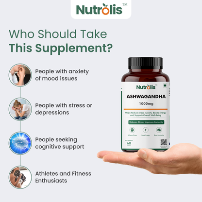 Nutrolis Ashwagandha 1000mg – Natural Stress Relief & Energy Boost Supplement