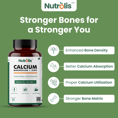 Nutrolis Calcium, Magnesium, Zinc with Vitamin D3 & K2 – Bone, Joint & Immune Support