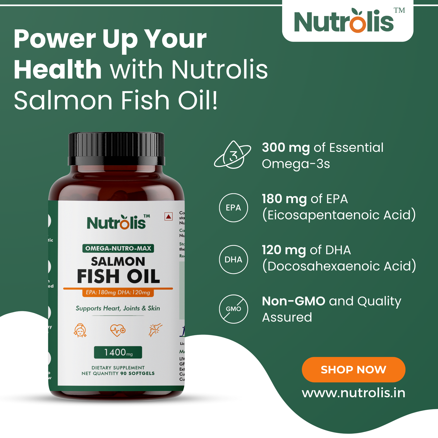 Nutrolis Salmon Fish Oil - 1400mg Omega-3 | 90 Softgels