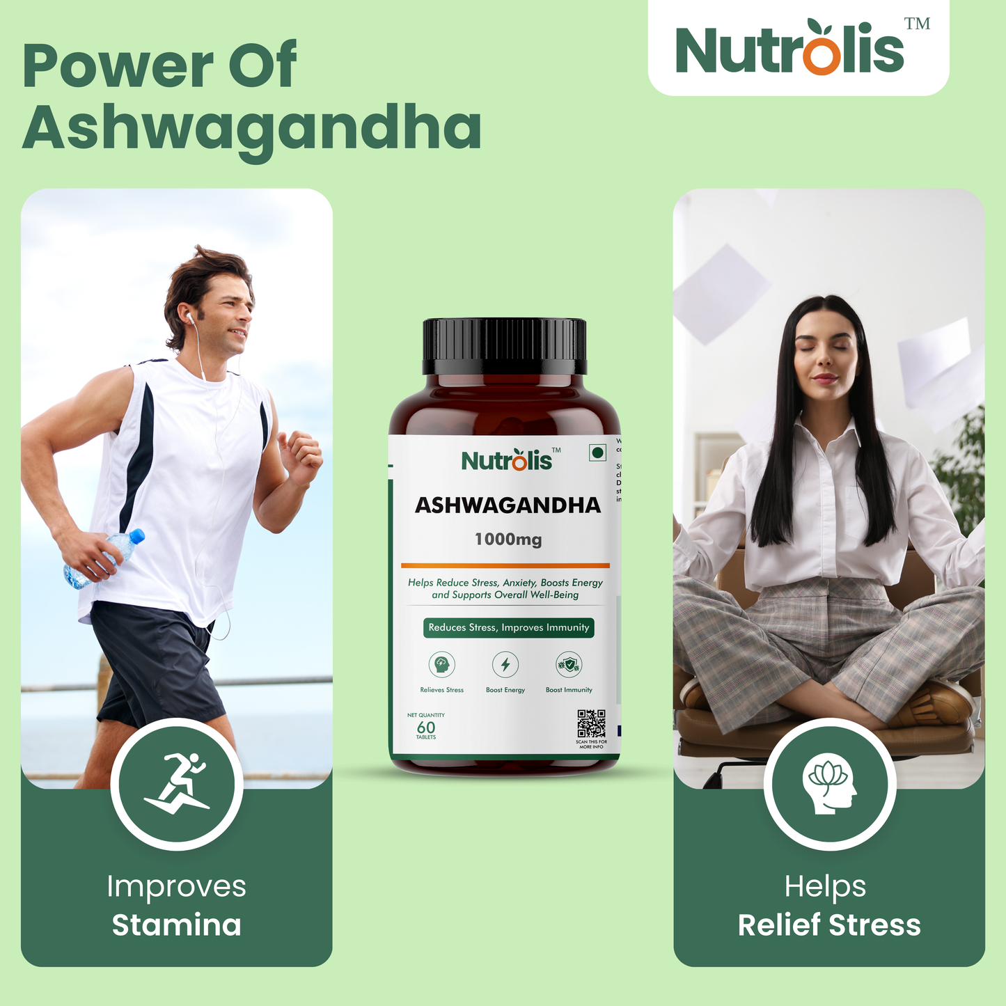 Nutrolis Ashwagandha 1000mg – Natural Stress Relief & Energy Boost Supplement