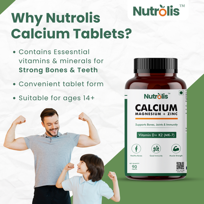 Nutrolis Calcium, Magnesium, Zinc with Vitamin D3 & K2 – Bone, Joint & Immune Support